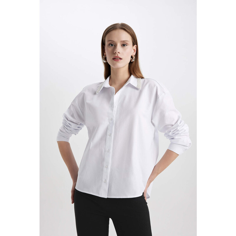 DEFACTO Oversize Fit Shirt Collar Oxford Long Sleeve Shirt