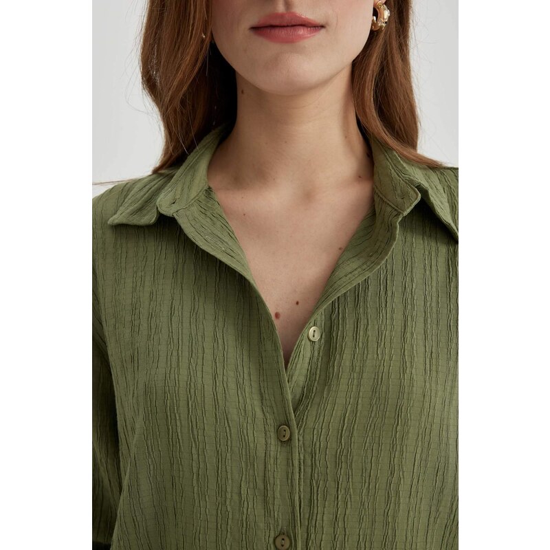 DEFACTO Oversize Fit Shirt Collar Crinkle Fabric Long Sleeve Shirt