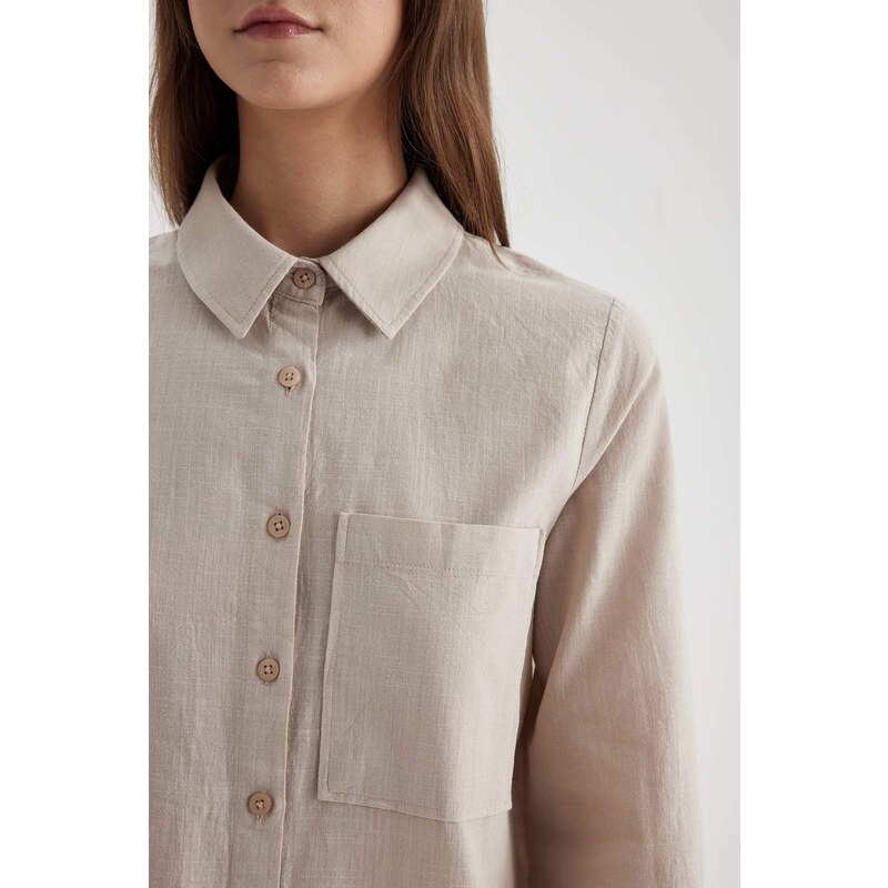 DEFACTO Regular Fit Flamed Cotton Long Sleeve Shirt Tunic