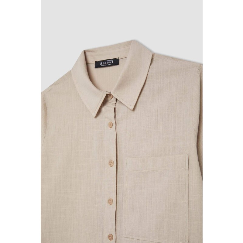 DEFACTO Regular Fit Flamed Cotton Long Sleeve Shirt Tunic