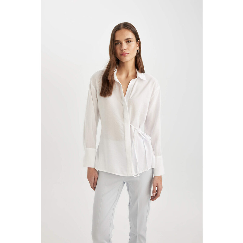 DEFACTO Oversize Fit Flap Collar Long Sleeve Shirt