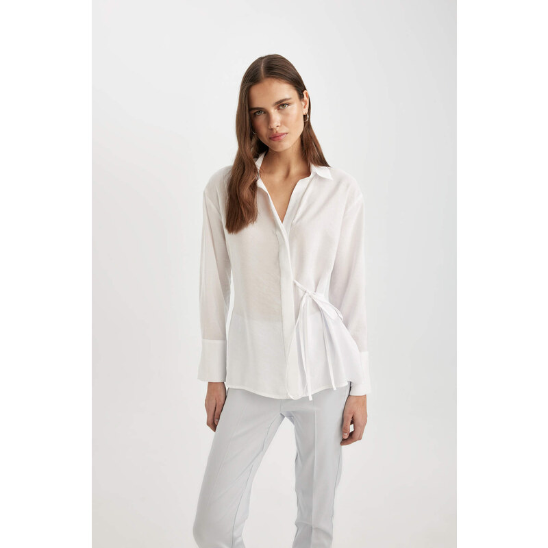 DEFACTO Oversize Fit Flap Collar Long Sleeve Shirt