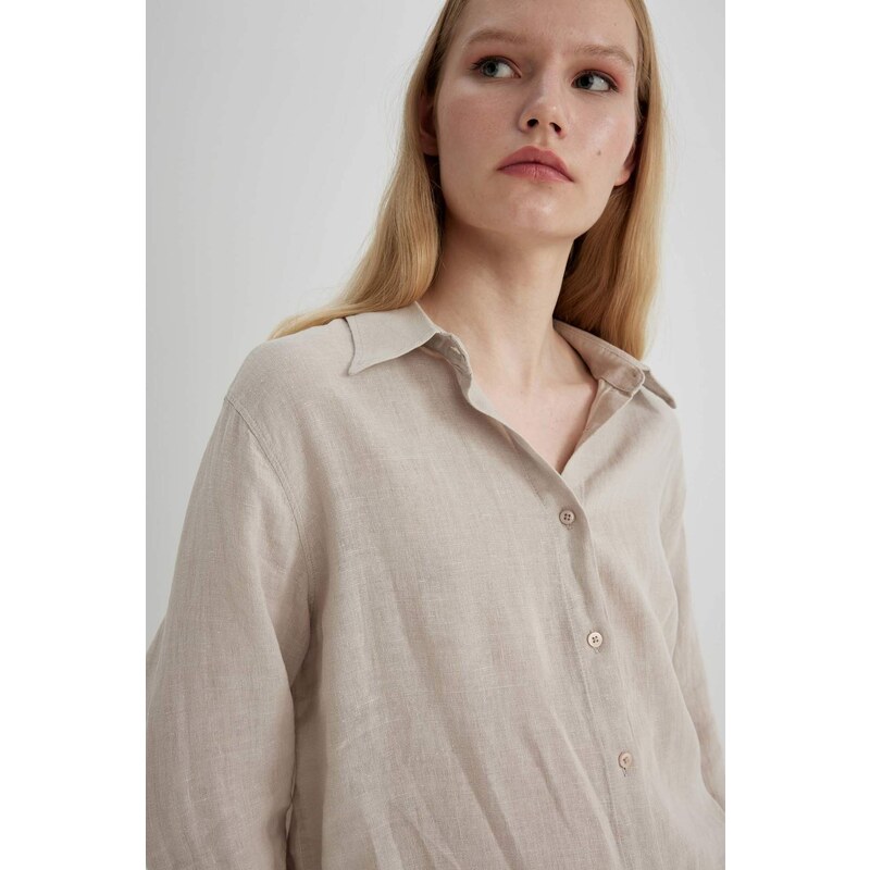 DEFACTO Oversize Fit Shirt Collar linen Long Sleeve Shirt