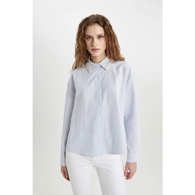 DEFACTO Oversize Fit Shirt Collar Oxford Long Sleeve Shirt