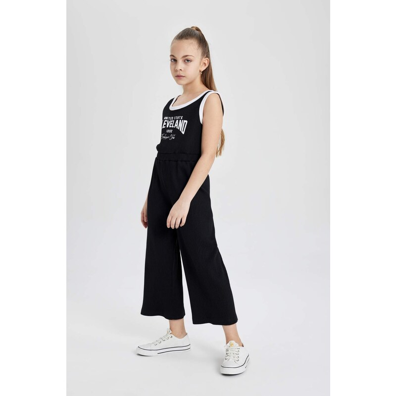 DEFACTO Girl Printed Ribbed Camisole Sleeveless Long Jumpsuit