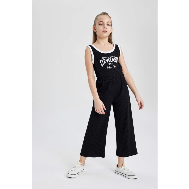 DEFACTO Girl Printed Ribbed Camisole Sleeveless Long Jumpsuit