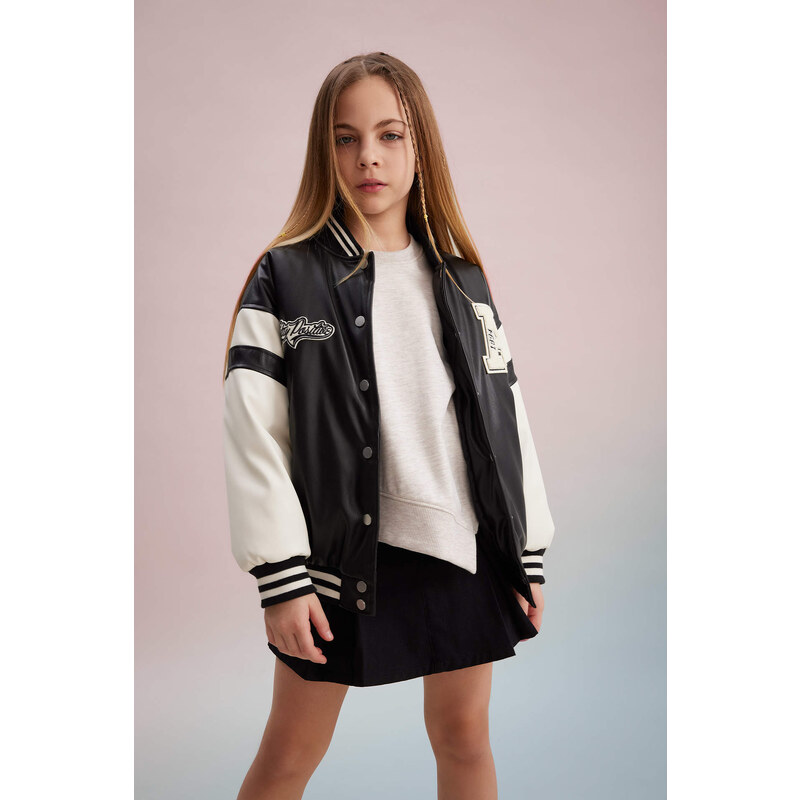DEFACTO Girl Bomber Collar Waterproof Faux Leather Jacket