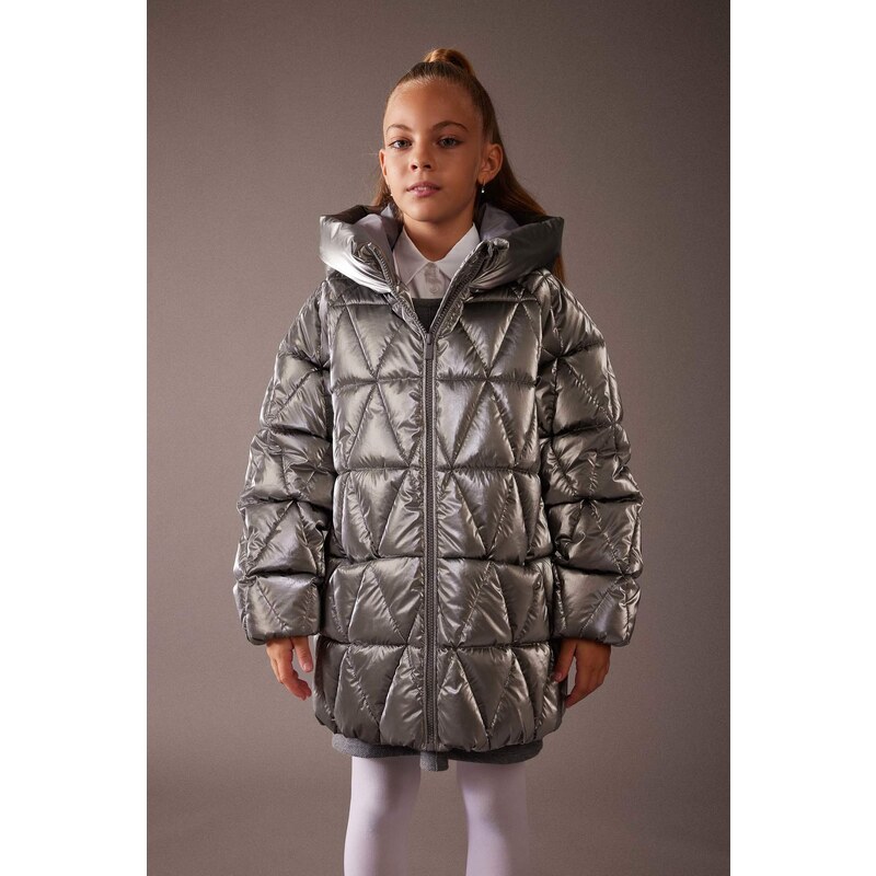 DEFACTO Girl Hooded Fleece Lined Shiny Puffer Jacket