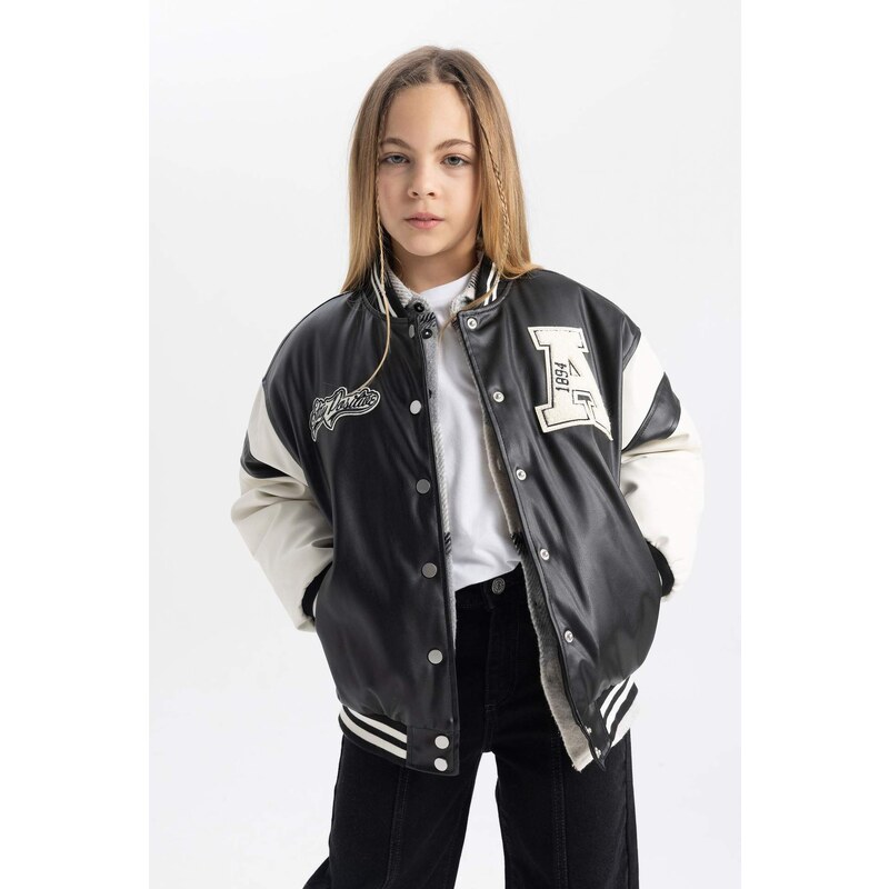 DEFACTO Girl Bomber Collar Waterproof Faux Leather Jacket