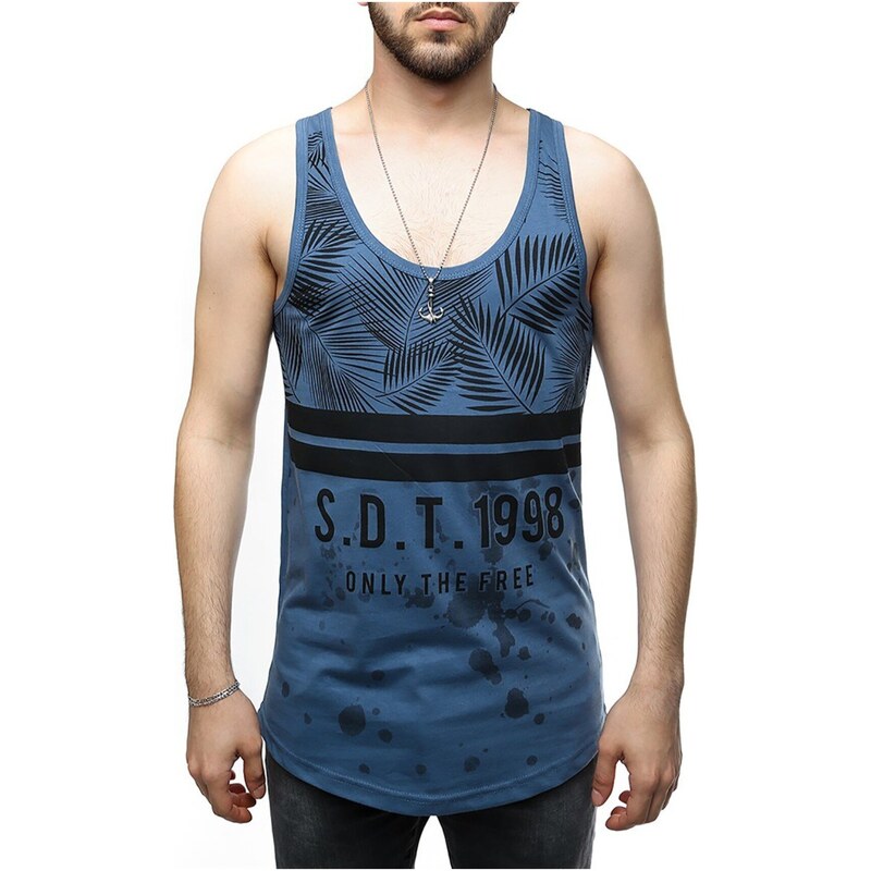 Madmext Leaf Patterned Indigo Singlet 2453