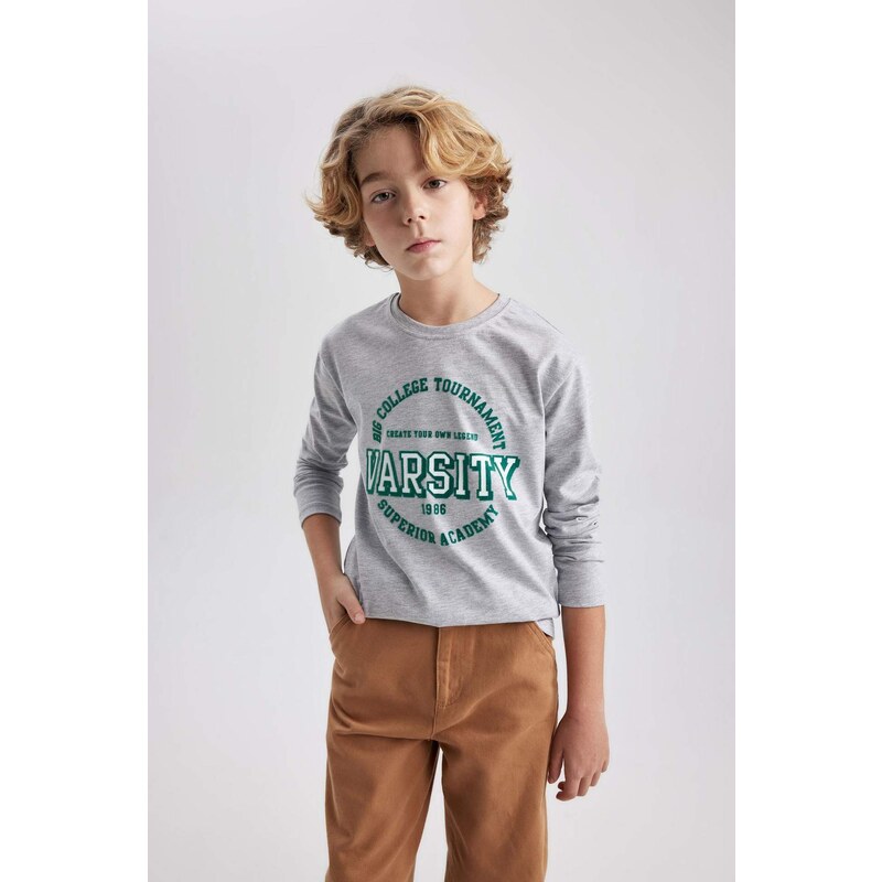 DEFACTO Boy Crew Neck Printed Long Sleeve T-Shirt