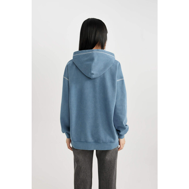 DEFACTO Oversize Fit Printed Hooded Thick Sweatshirt