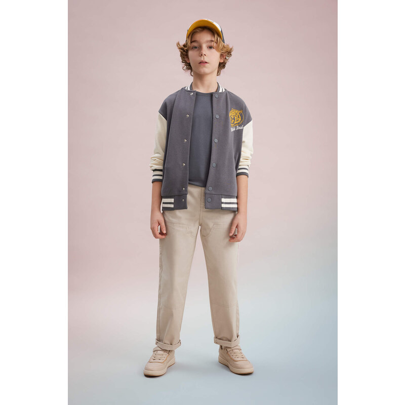 DEFACTO Boy Printed Bomber Collar College Cardigan