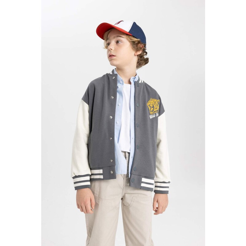 DEFACTO Boy Printed Bomber Collar College Cardigan