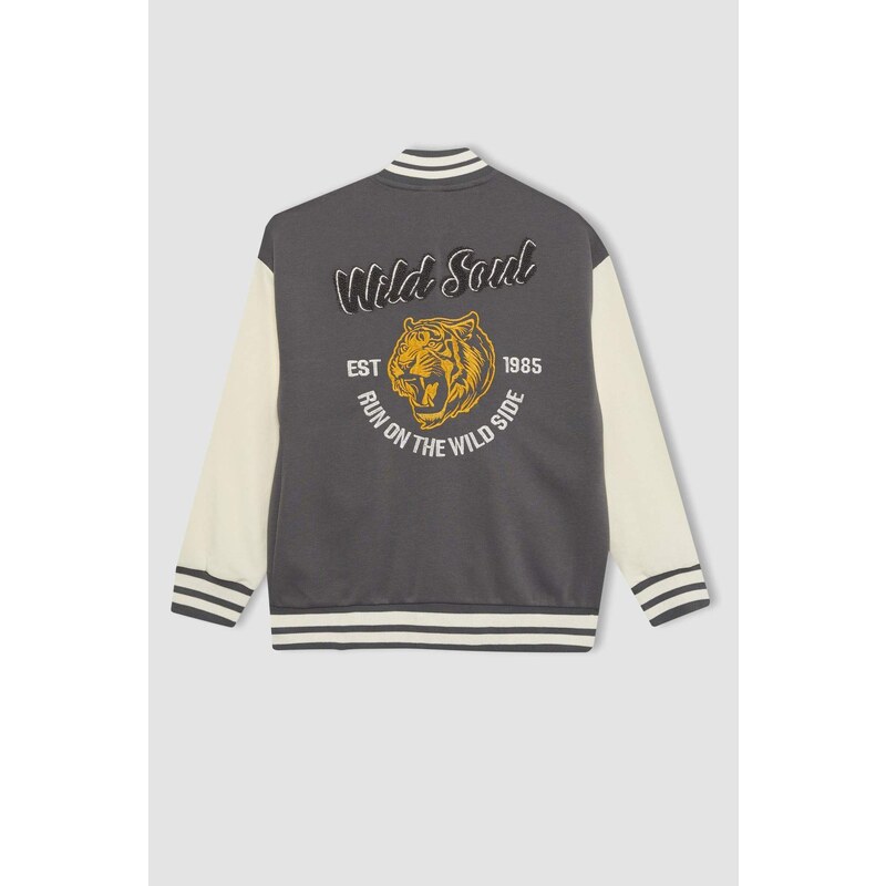 DEFACTO Boy Printed Bomber Collar College Cardigan