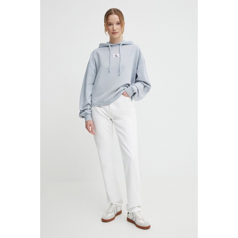 Bavlněná mikina Calvin Klein Jeans dámská, s kapucí, s aplikací