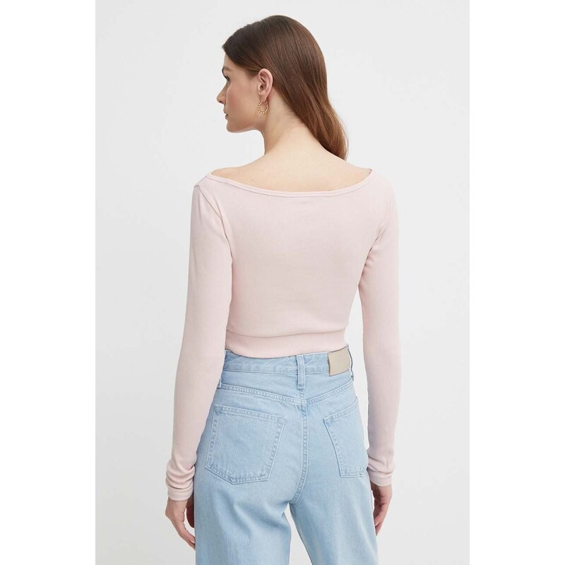 Tričko s dlouhým rukávem Calvin Klein Jeans růžová barva, J20J223355