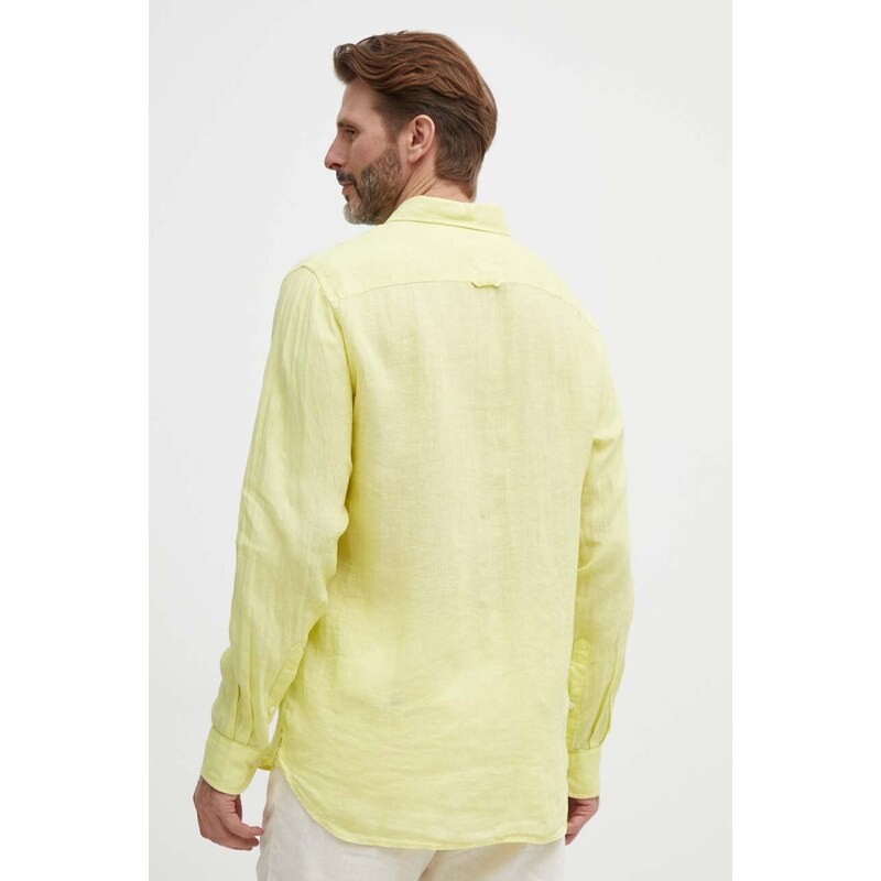 Lněná košile Tommy Hilfiger žlutá barva, regular, s límečkem button-down, MW0MW34602