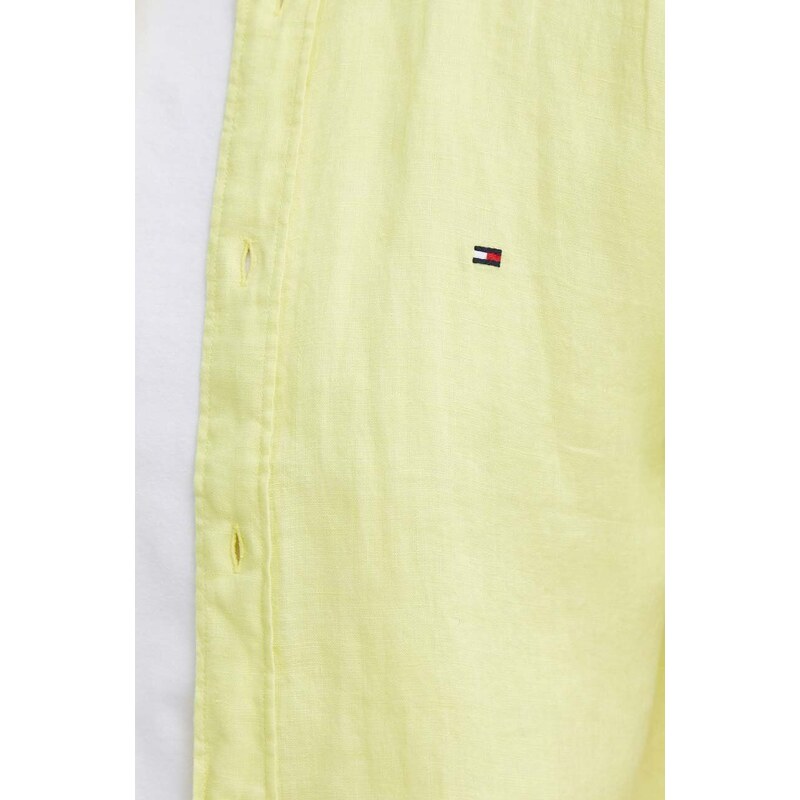 Lněná košile Tommy Hilfiger žlutá barva, regular, s límečkem button-down, MW0MW35207