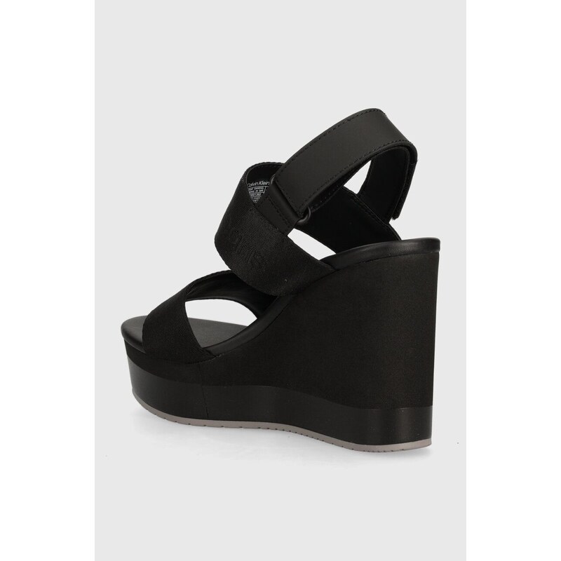 Sandály Calvin Klein Jeans WEDGE SANDAL WEBBING IN MR černá barva, YW0YW01360