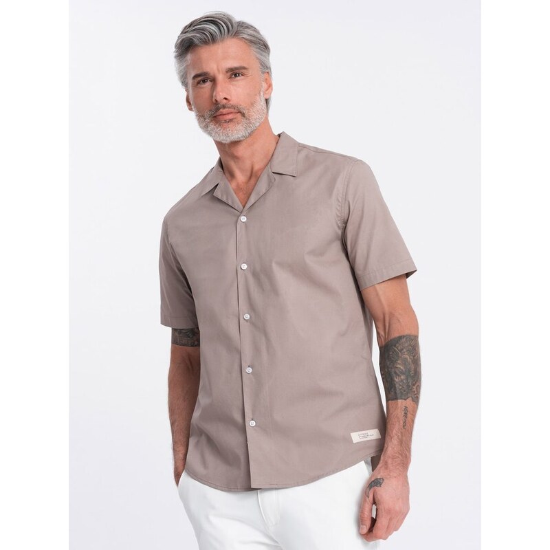 Ombre Clothing Kubánská tmavě béžová košile V3 SHSS-0168