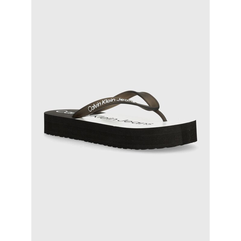 Žabky Calvin Klein Jeans BEACH SANDAL FLATFORM MONOLOGO dámské, černá barva, na platformě, YW0YW01617