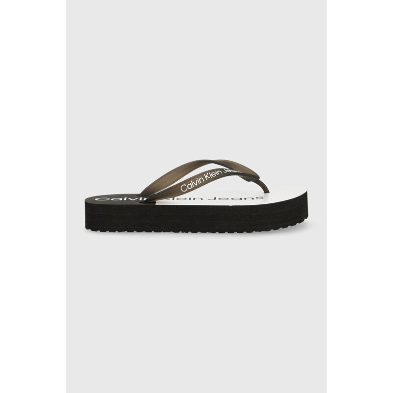 Žabky Calvin Klein Jeans BEACH SANDAL FLATFORM MONOLOGO dámské, černá barva, na platformě, YW0YW01617