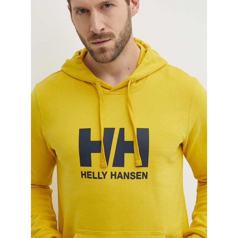 Bavlněná mikina Helly Hansen HH LOGO HOODIE pánská, žlutá barva, s kapucí, s aplikací, 33977