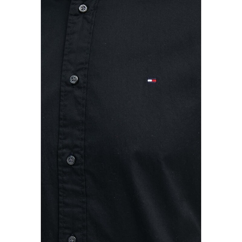 Bavlněná košile Tommy Hilfiger černá barva, regular, s límečkem button-down