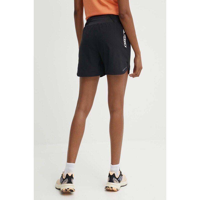 Sportovní šortky adidas TERREX Agravic dámské, černá barva, s potiskem, medium waist, HT9392