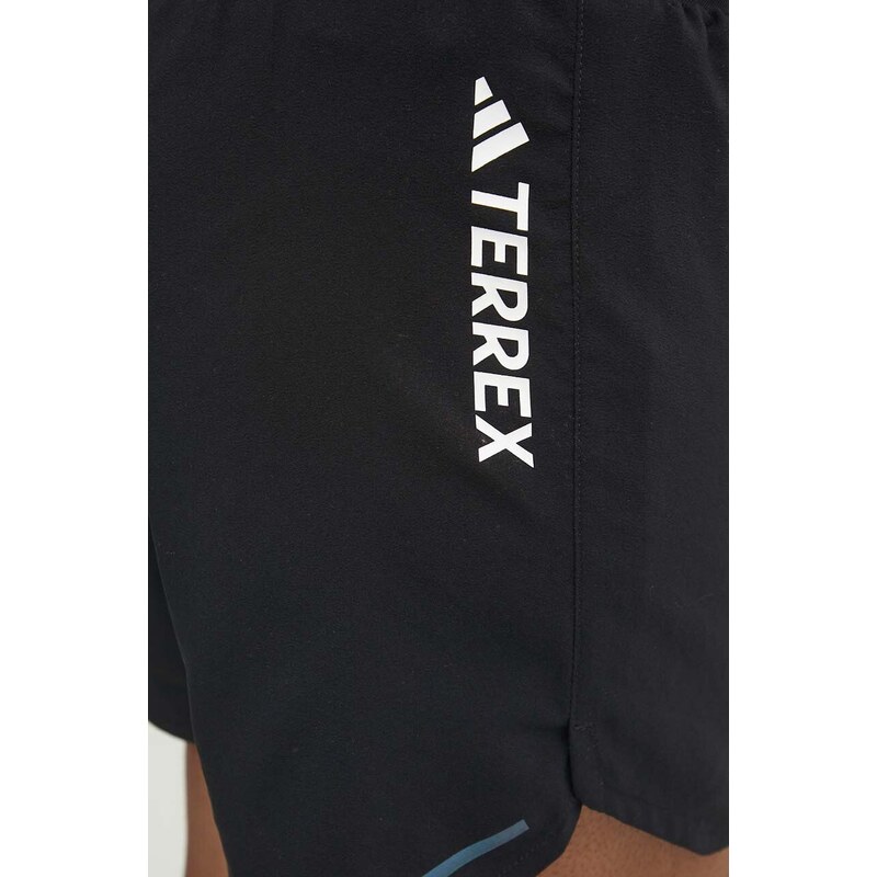 Sportovní šortky adidas TERREX Agravic dámské, černá barva, s potiskem, medium waist, HT9392