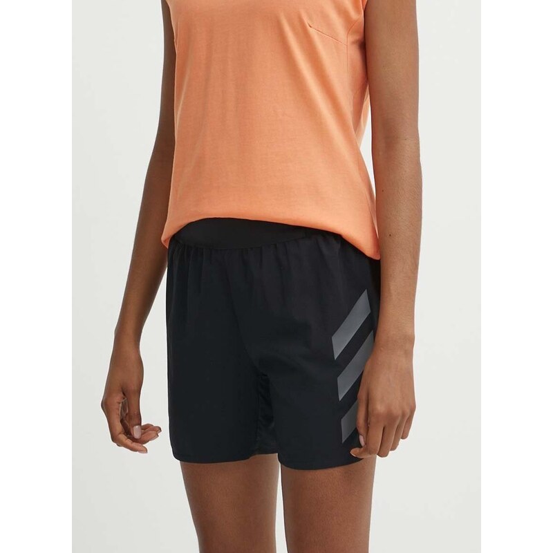 Sportovní šortky adidas TERREX Agravic dámské, černá barva, s potiskem, medium waist, HT9392