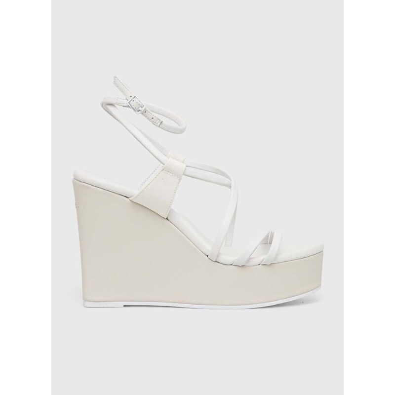 Kožené sandály Calvin Klein WEDGE bílá barva, HW0HW01952