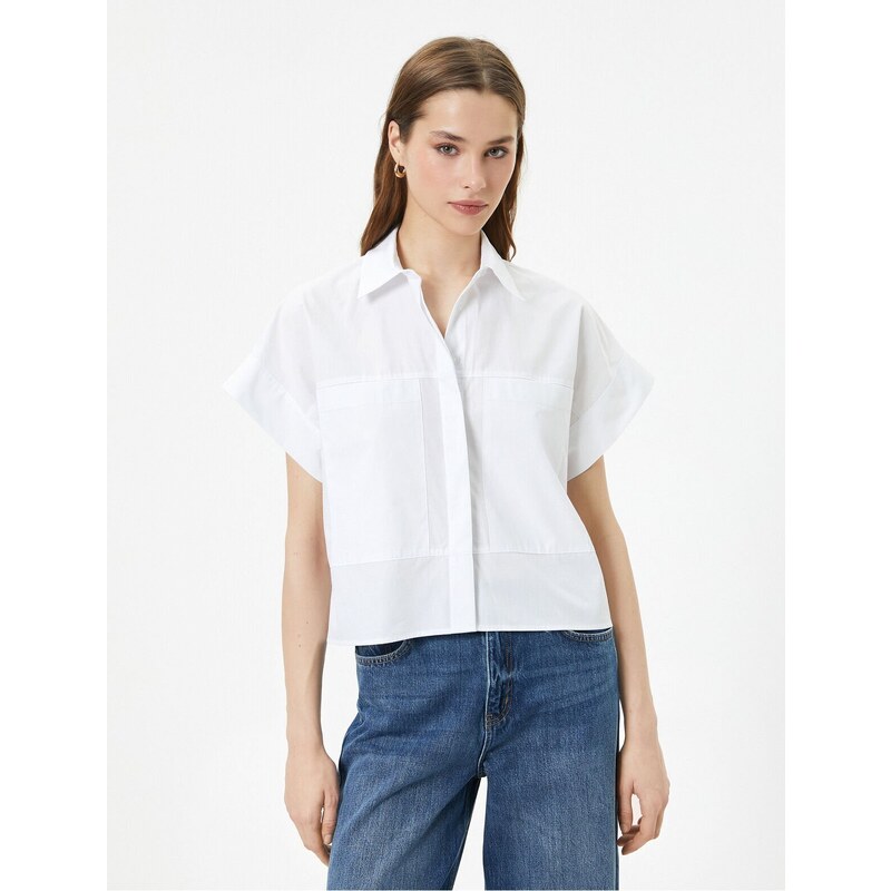 Koton Short Sleeve Poplin Shirt Cuff Collar Pocket Buttoned Cotton