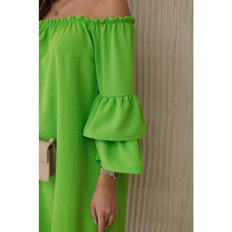 Kesi Španělské šaty s řasením na rukávu jasně zelené barvy