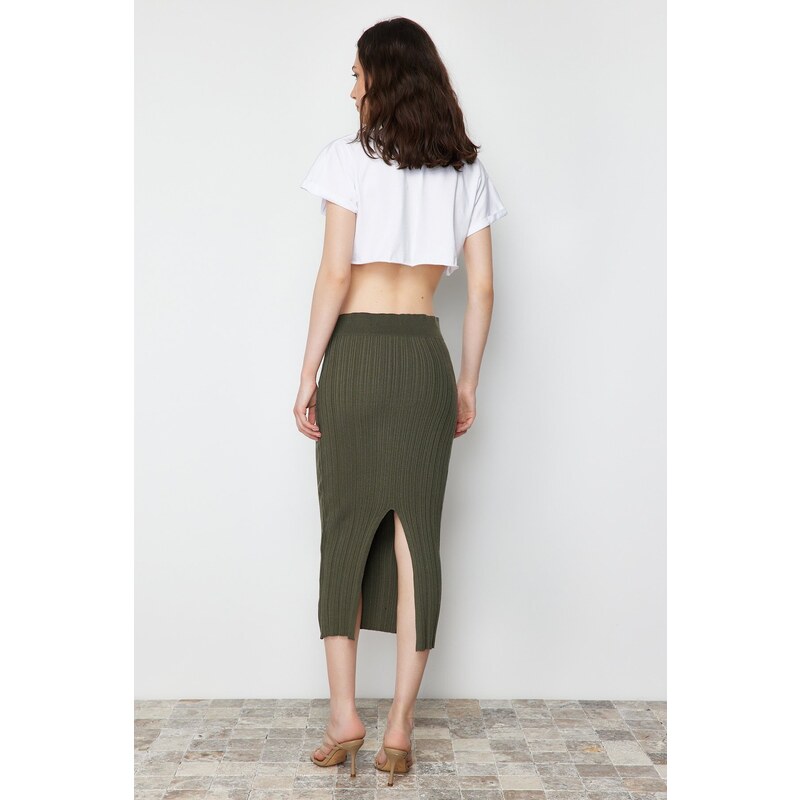 Trendyol Khaki Midi Knitwear Premium Yarn/ Special Yarn Skirt