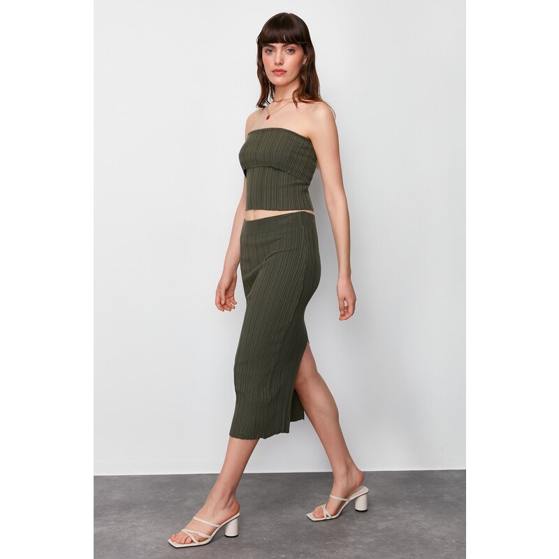 Trendyol Khaki Midi Knitwear Premium Yarn/ Special Yarn Skirt