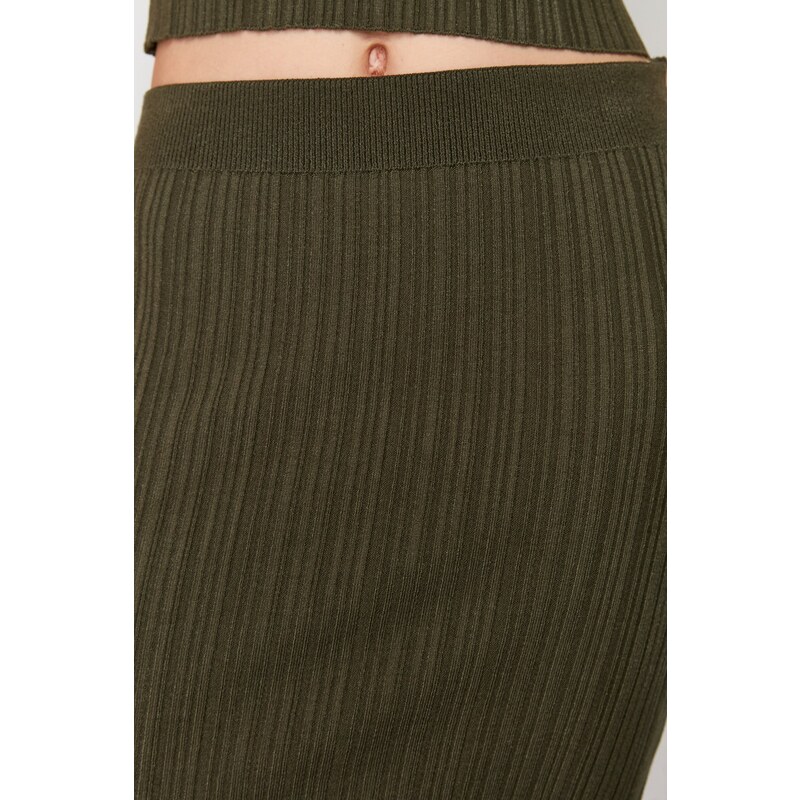 Trendyol Khaki Midi Knitwear Premium Yarn/ Special Yarn Skirt