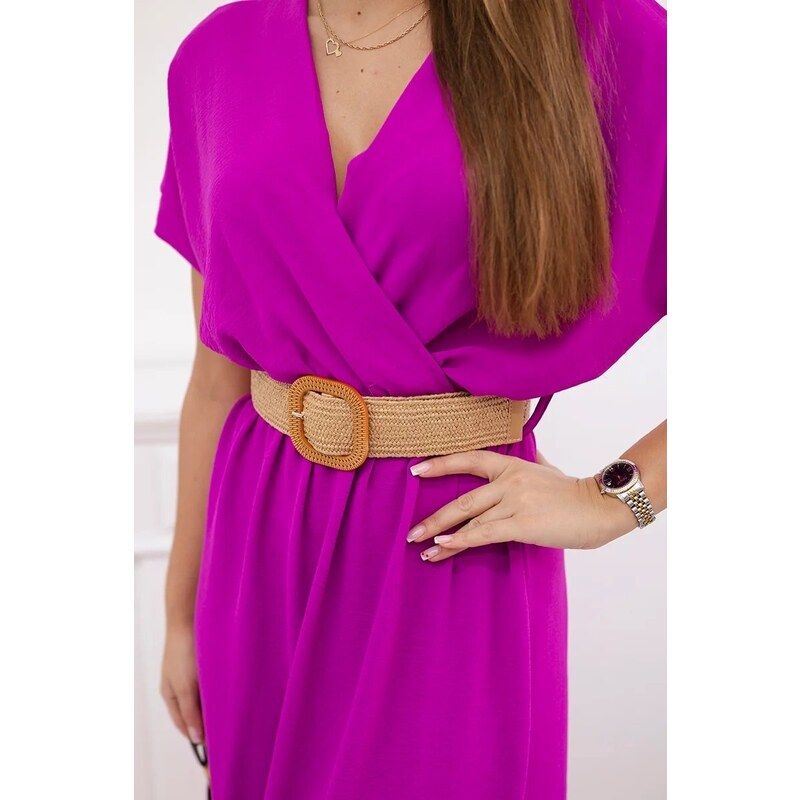 Kesi Dlouhé šaty s ozdobným páskem tmavě fialové barvy