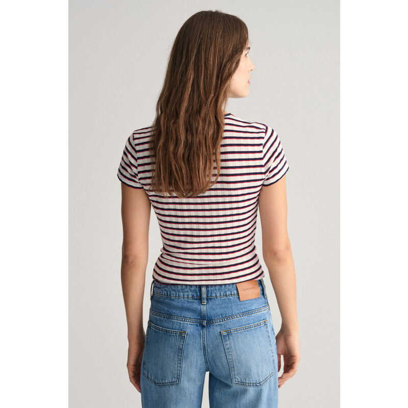 TRIČKO GANT STRIPED RIBBED SS T-SHIRT modrá XXS