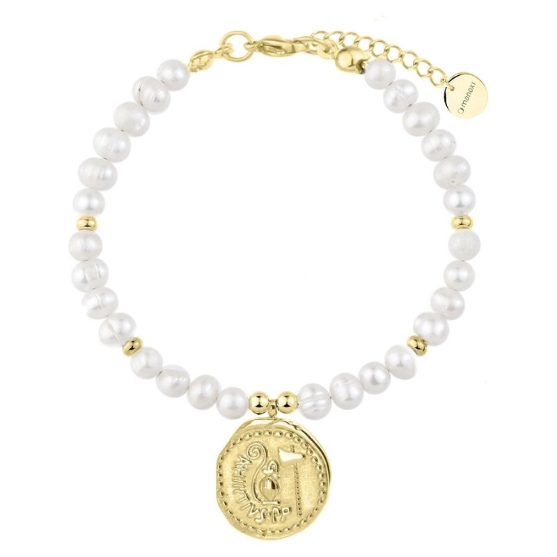 Manoki Perlový náramek Eudora Gold - starožitná mince, sladkovodní perla