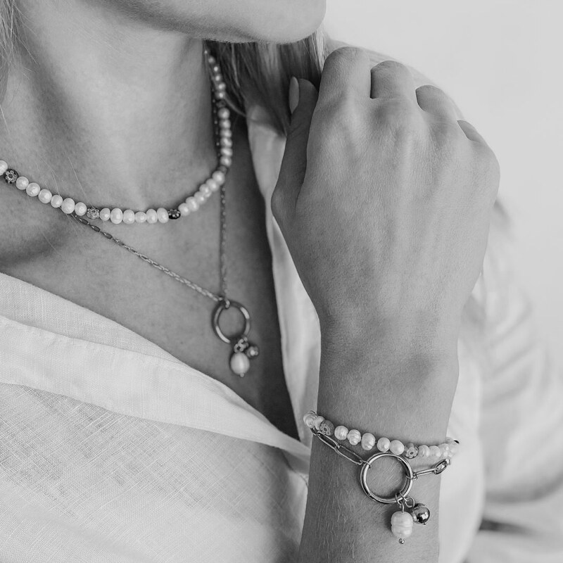 Manoki Ocelový náramek s perlou Lyra, chirurgická ocel