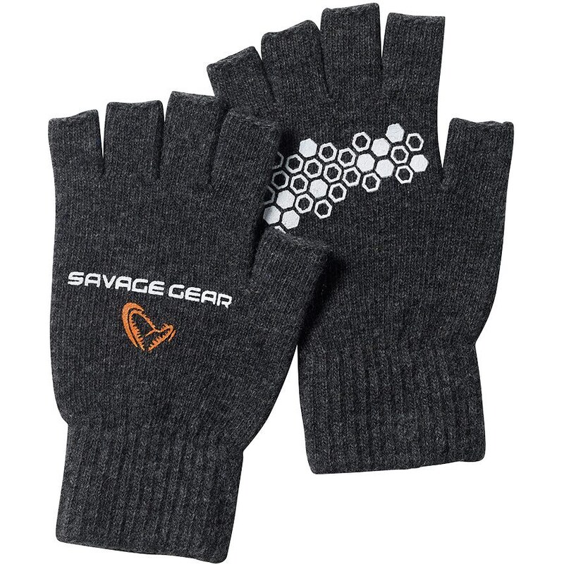 Savage Gear Rukavice Knitted Haf Finger Gove Dark Grey Meange -