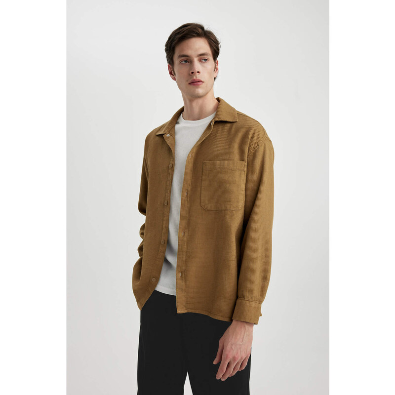DEFACTO Oversize Fit Polo Collar Long Sleeve Shirt