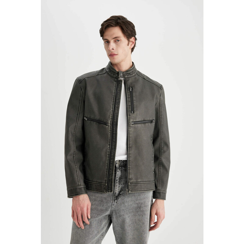 DEFACTO Slim Fit Faux Leather Jacket