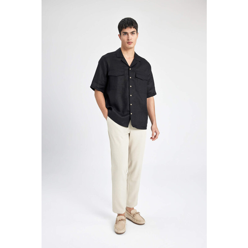 DEFACTO Relax Fit Resort Neck linen Short Sleeve Shirt