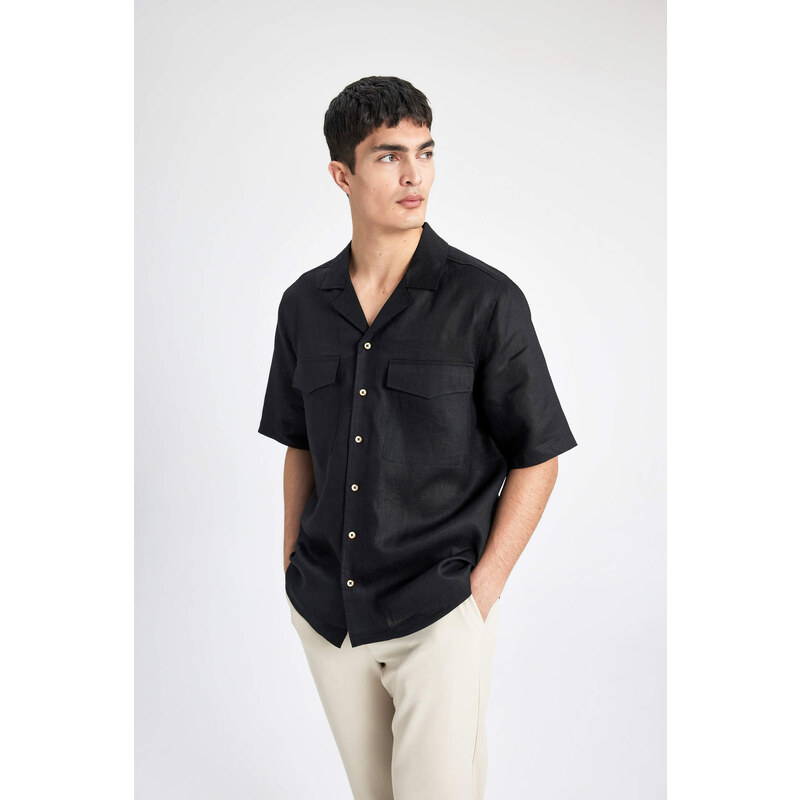 DEFACTO Relax Fit Resort Neck linen Short Sleeve Shirt