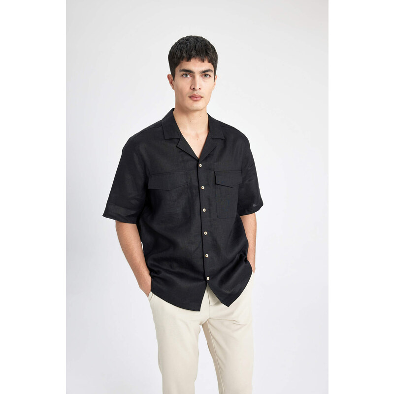 DEFACTO Relax Fit Resort Neck linen Short Sleeve Shirt