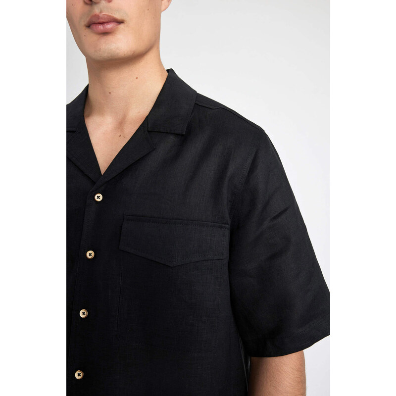 DEFACTO Relax Fit Resort Neck linen Short Sleeve Shirt