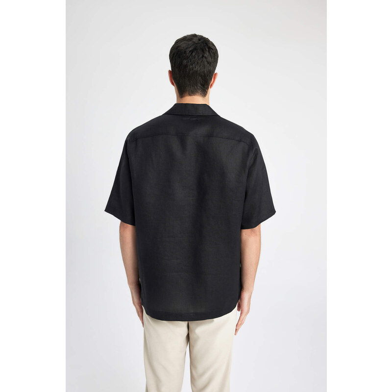 DEFACTO Relax Fit Resort Neck linen Short Sleeve Shirt